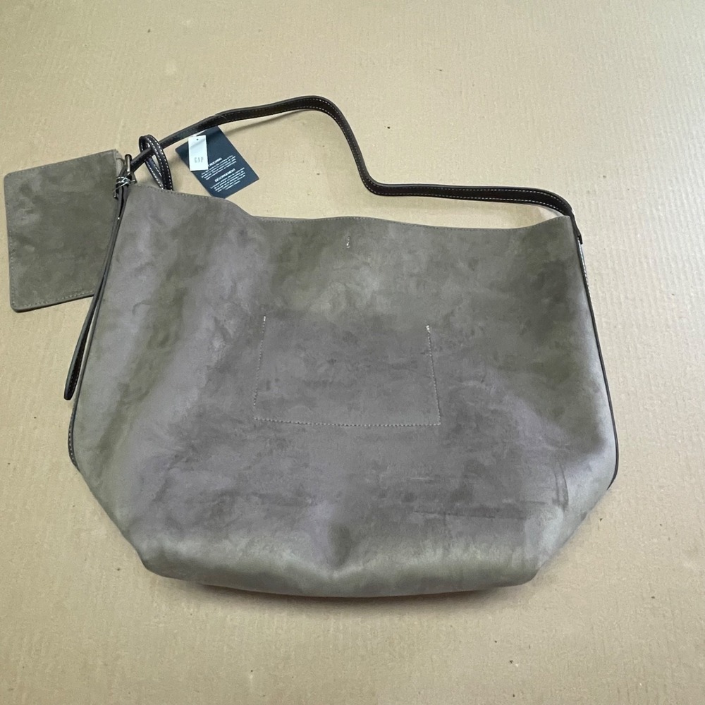 Gap Vegan Suede Sandy Taupe Beige Bucket Bag w/Matching Mini Zipper Bag NWT